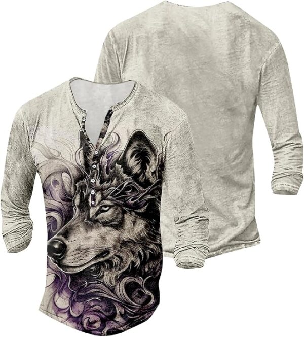 Men Retro Printed Henley Shirt - Image 2