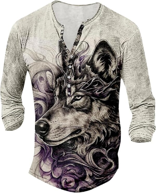 Men Retro Printed Henley Shirt